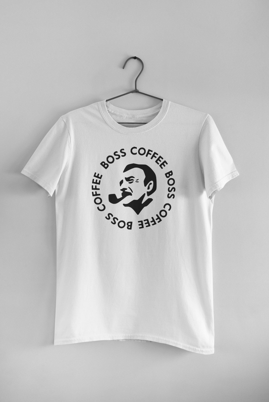 Polera Blanca unisex manga corta "Boss Coffee"
