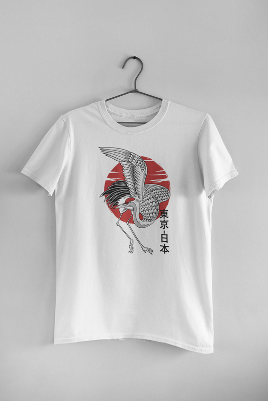 Polera Hombre manga corta "Grulla Sol Naciente"