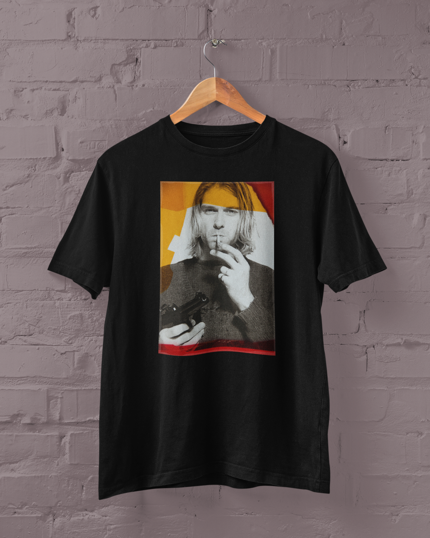 Polera Negra Manga Corta - Unisex -Kurt Cobain -