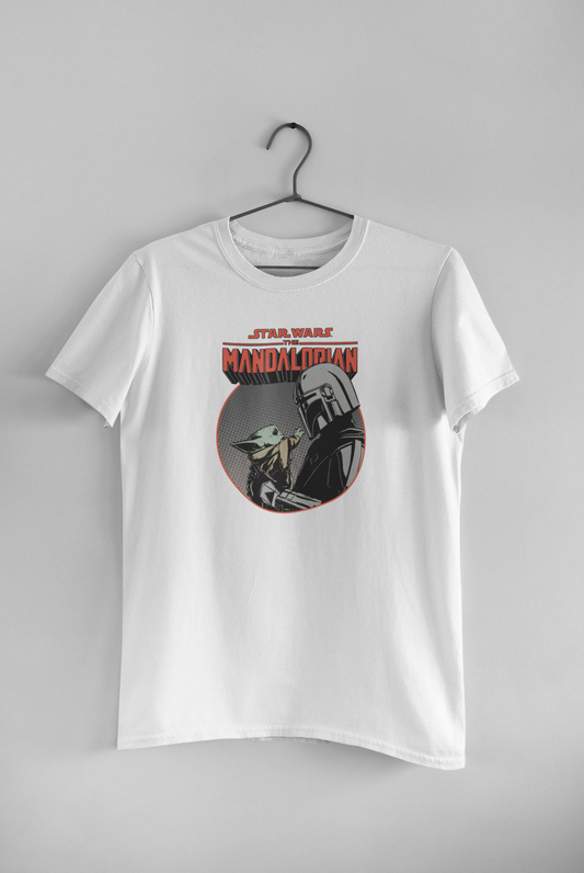 Polera unisex manga corta blanca "Star Wars - Mandalorian"