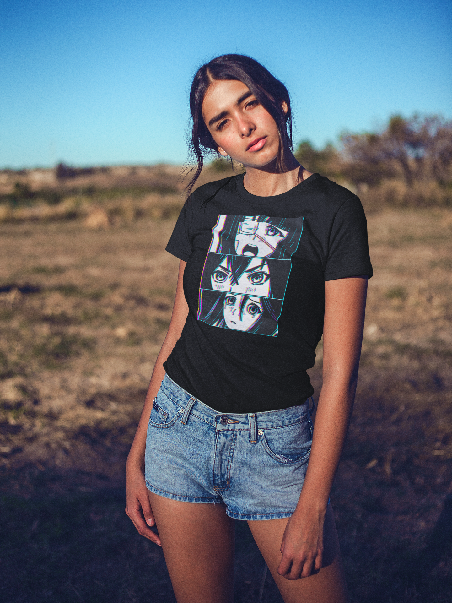 Polera Mujer manga corta, negra, "Animé Girl"