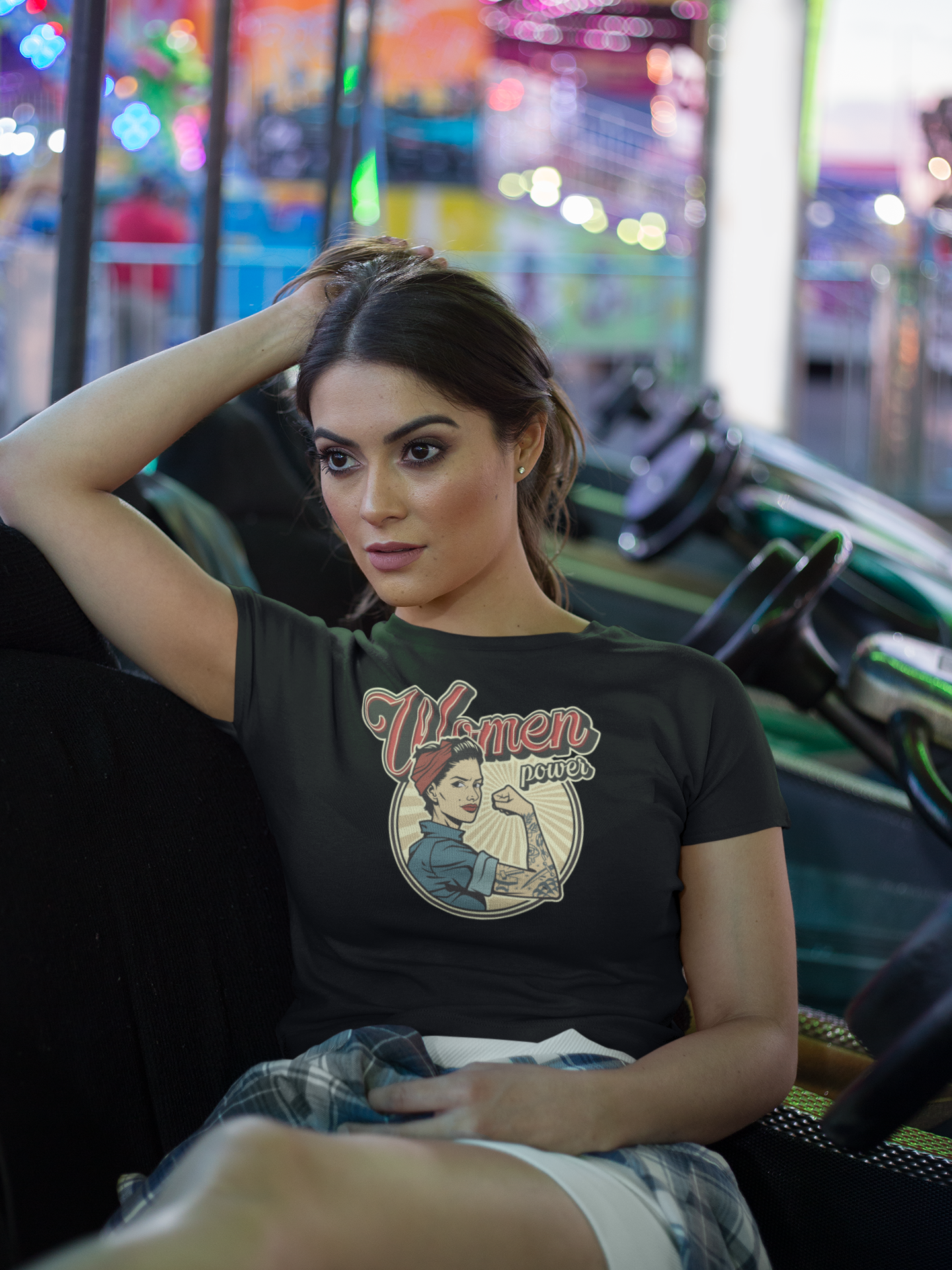 Polera Mujer manga corta, negra, "Women Power"